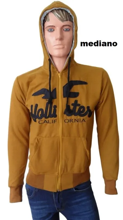 Sudadera Hollister de hombre con cierre, estilo relajado y juvenil.