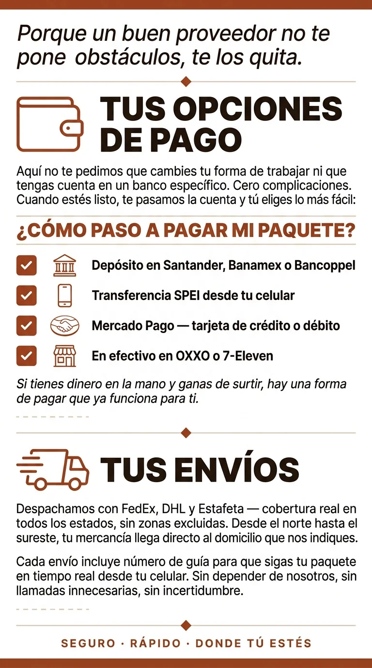 Métodos de pago seguros y logística de envío rápido a todo el país para tu pedido.